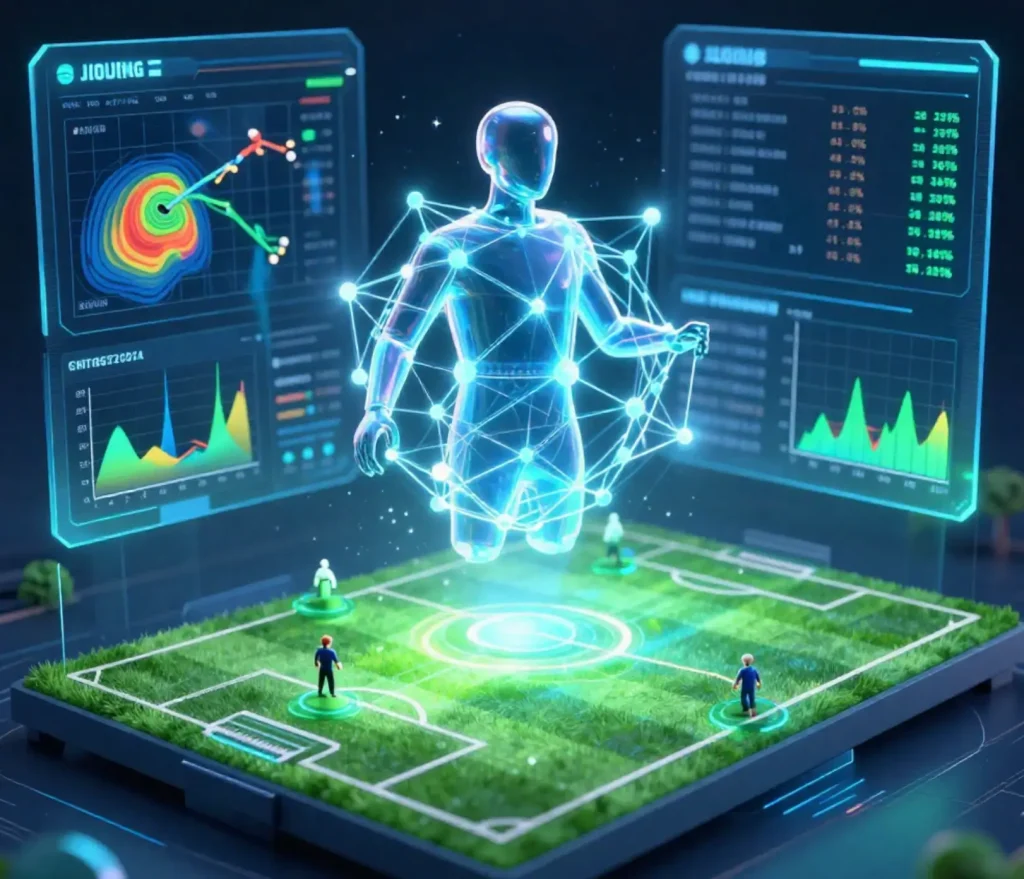 Illustration of AI analyzing football data for prediction models
